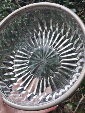 Vintage Serving Bowl Large Cut Glass with Silver Rim Stunning Gorgeous Bright